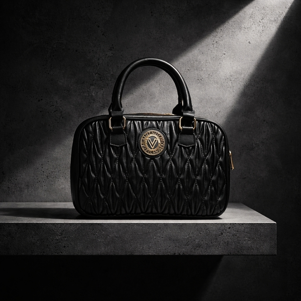 NWT Valentino Orlandi Black Quilted Leather Crossbody Satchel Gold V Logo - Picture 9 of 13
